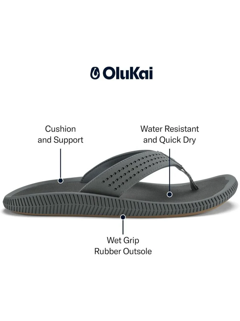 Men's Grey Rock Resistant Flip Flops Arch Support Comfort Beach Sandal ShoesMen'